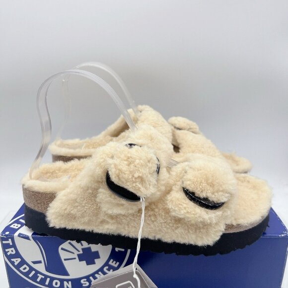 Birkenstock Arizona Big Buckle Shearling Teddy Eggshell Platform Sandal EU 41 - Picture 6 of 13